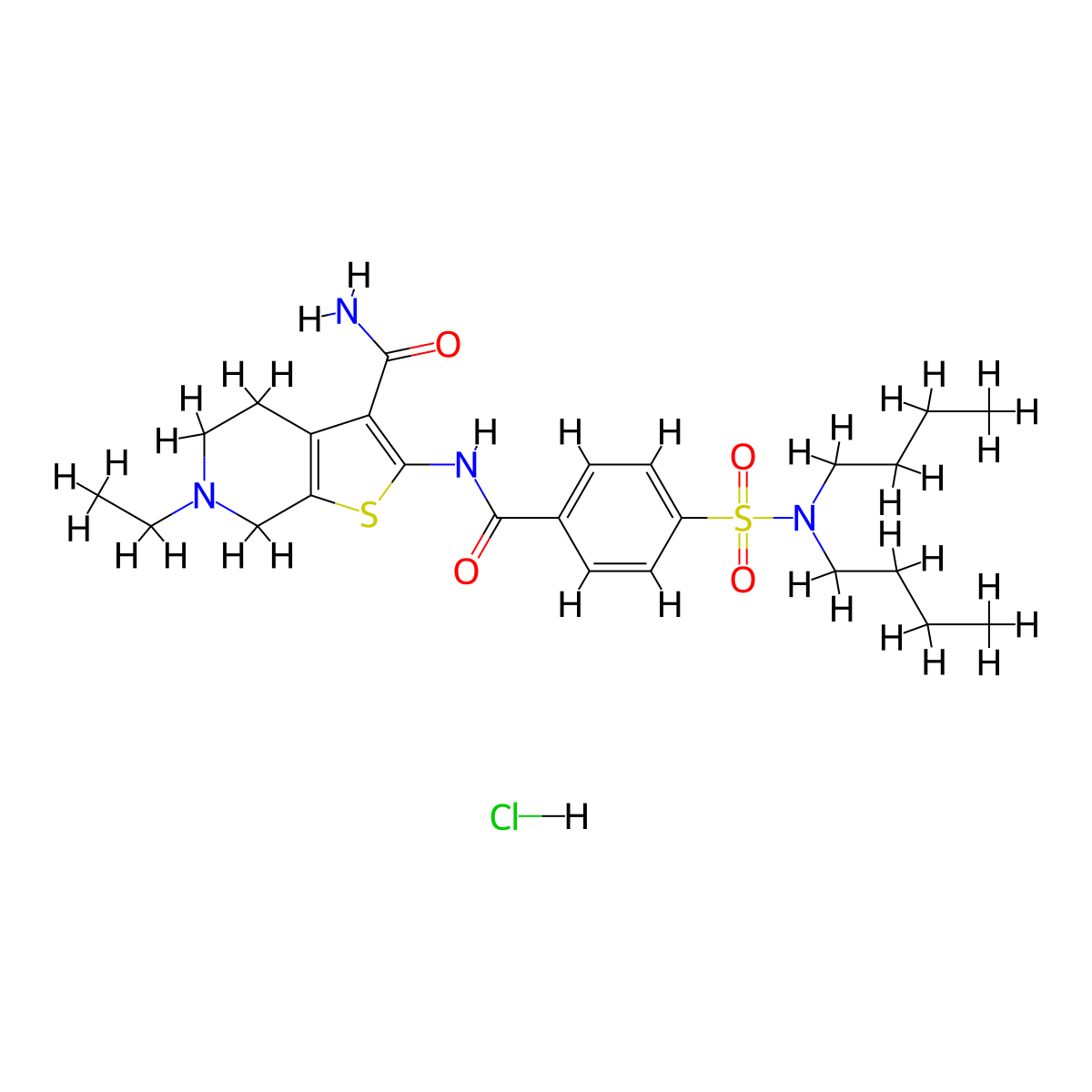 2-(4-(N,N-dibutylsulfamoyl)benzamido)-6-ethyl-4,5,6,7-tetrahydrothieno[2,3-c]pyridine-3-carboxamide hydrochloride molecular structure, CAS 1216921-39-9