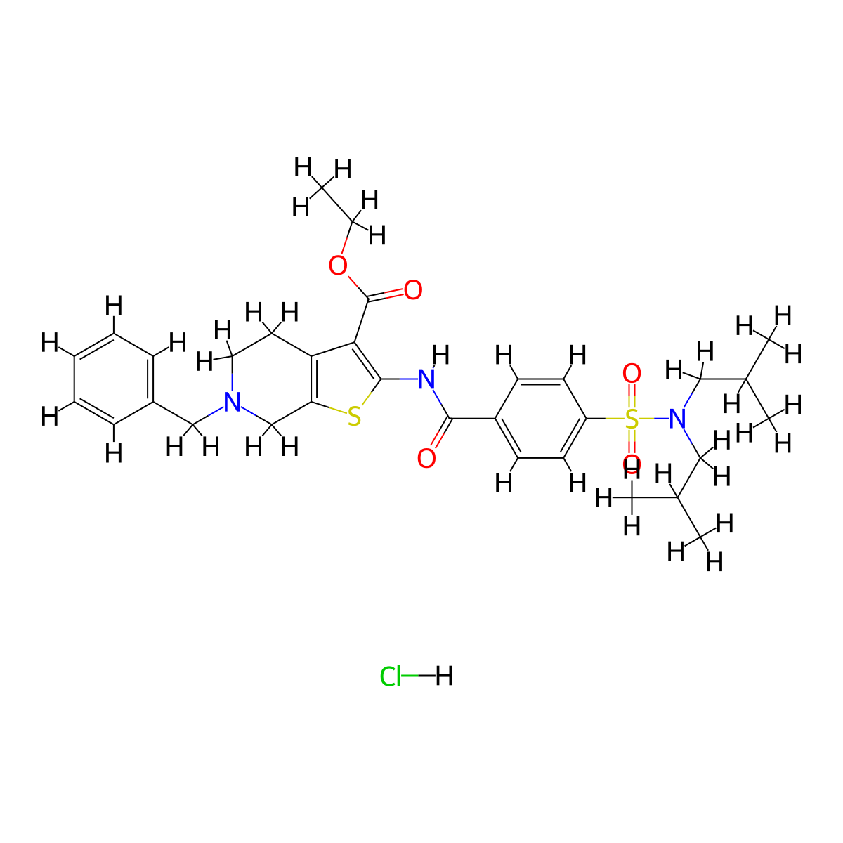 ethyl 6-benzyl-2-(4-(N,N-diisobutylsulfamoyl)benzamido)-4,5,6,7-tetrahydrothieno[2,3-c]pyridine-3-carboxylate hydrochloride molecular structure, CAS 1216922-15-4