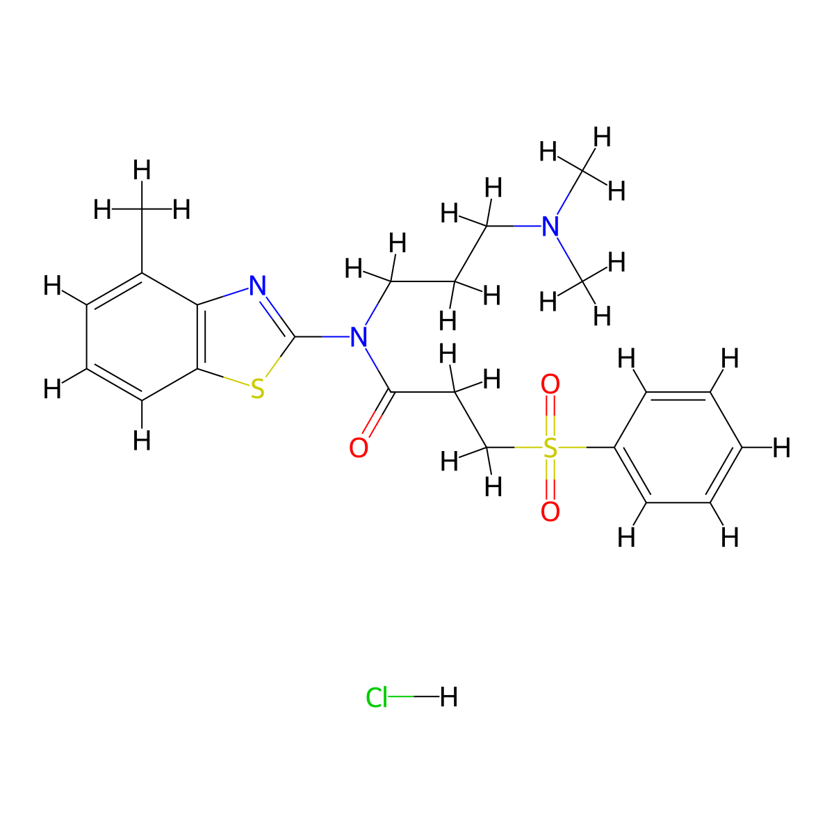 N-(3-(dimethylamino)propyl)-N-(4-methylbenzo[d]thiazol-2-yl)-3-(phenylsulfonyl)propanamide hydrochloride molecular structure, CAS 1216922-32-5