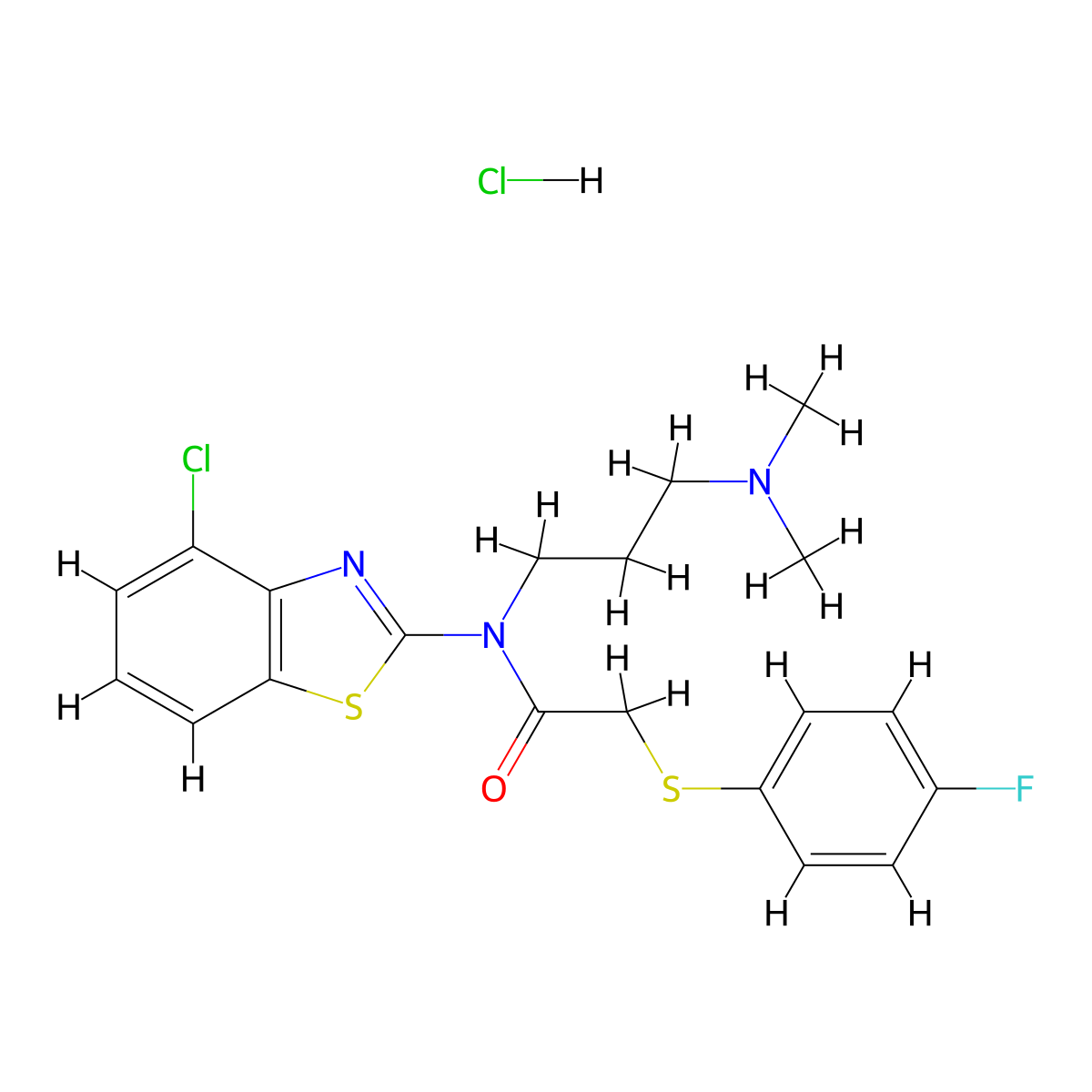N-(4-chlorobenzo[d]thiazol-2-yl)-N-(3-(dimethylamino)propyl)-2-((4-fluorophenyl)thio)acetamide hydrochloride molecular structure, CAS 1216923-62-4