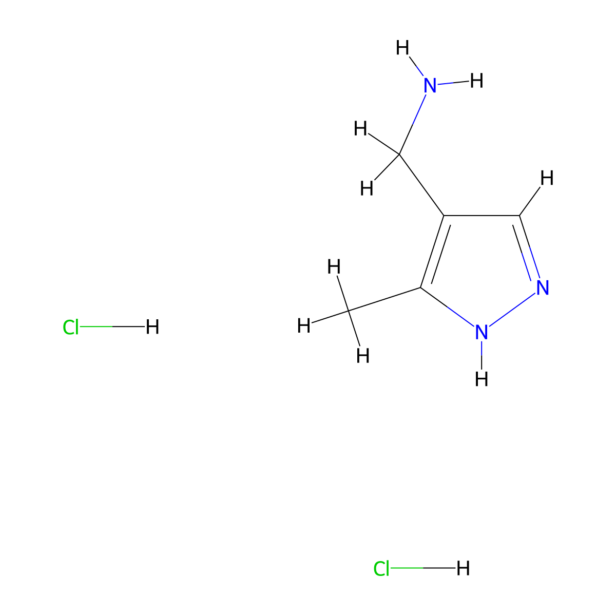 (3-Methyl-1H-pyrazol-4-yl)methanamine dihydrochloride molecular structure, CAS 1216924-62-7