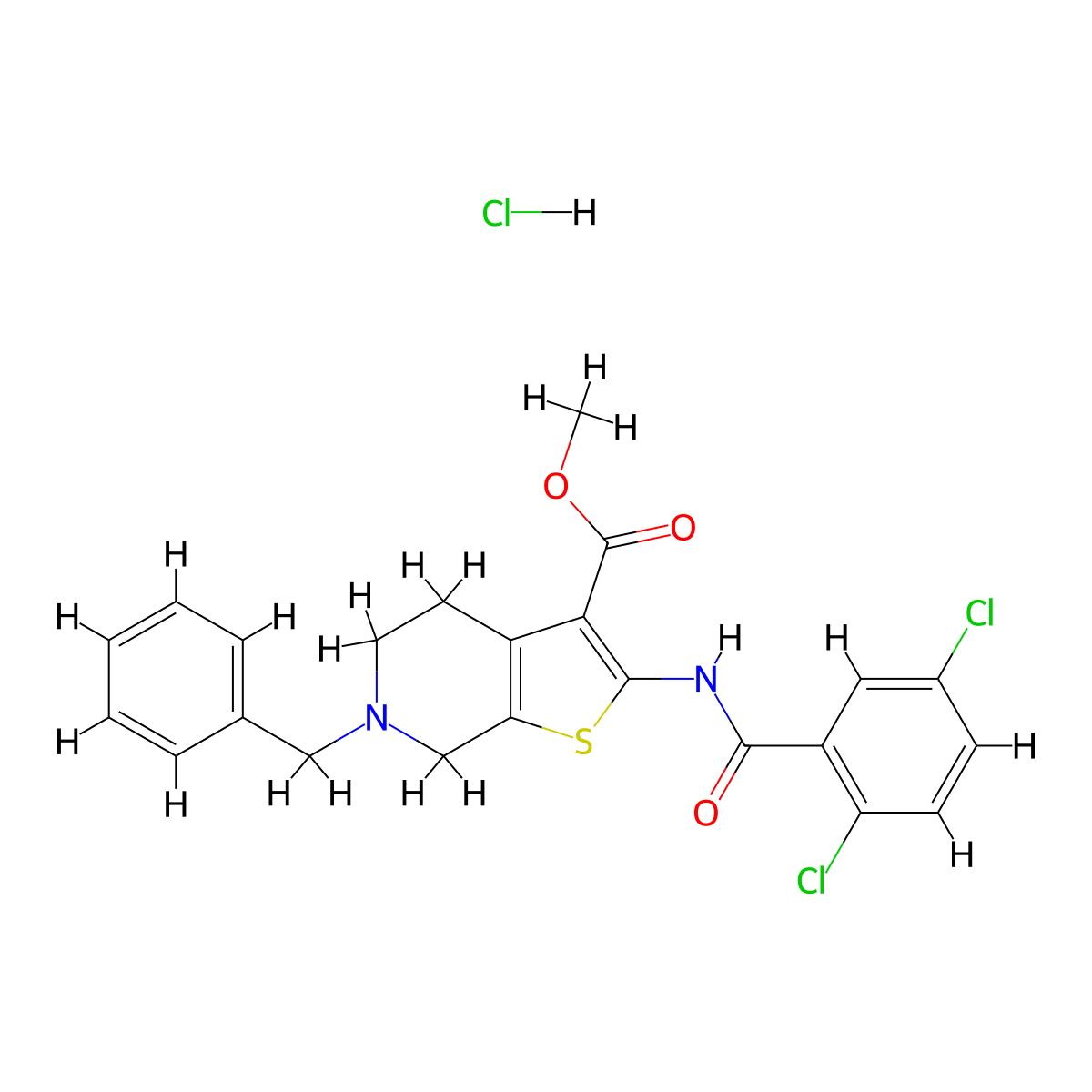 Methyl 6-benzyl-2-(2,5-dichlorobenzamido)-4,5,6,7-tetrahydrothieno[2,3-c]pyridine-3-carboxylate hydrochloride molecular structure, CAS 1216925-22-2