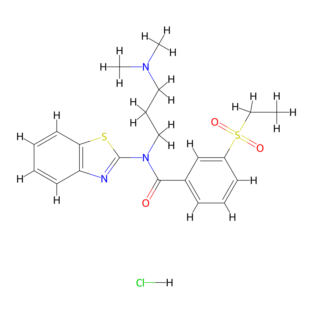 N-(benzo[d]thiazol-2-yl)-N-(3-(dimethylamino)propyl)-3-(ethylsulfonyl)benzamide hydrochloride molecular structure, CAS 1216925-90-4