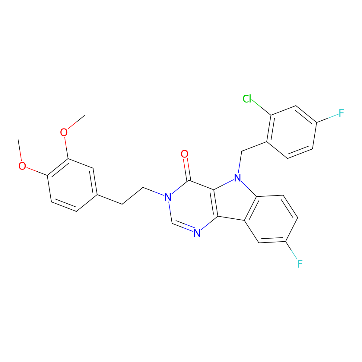 5-(2-chloro-4-fluorobenzyl)-3-(3,4-dimethoxyphenethyl)-8-fluoro-3H-pyrimido[5,4-b]indol-4(5H)-one molecular structure, CAS 1216927-02-4