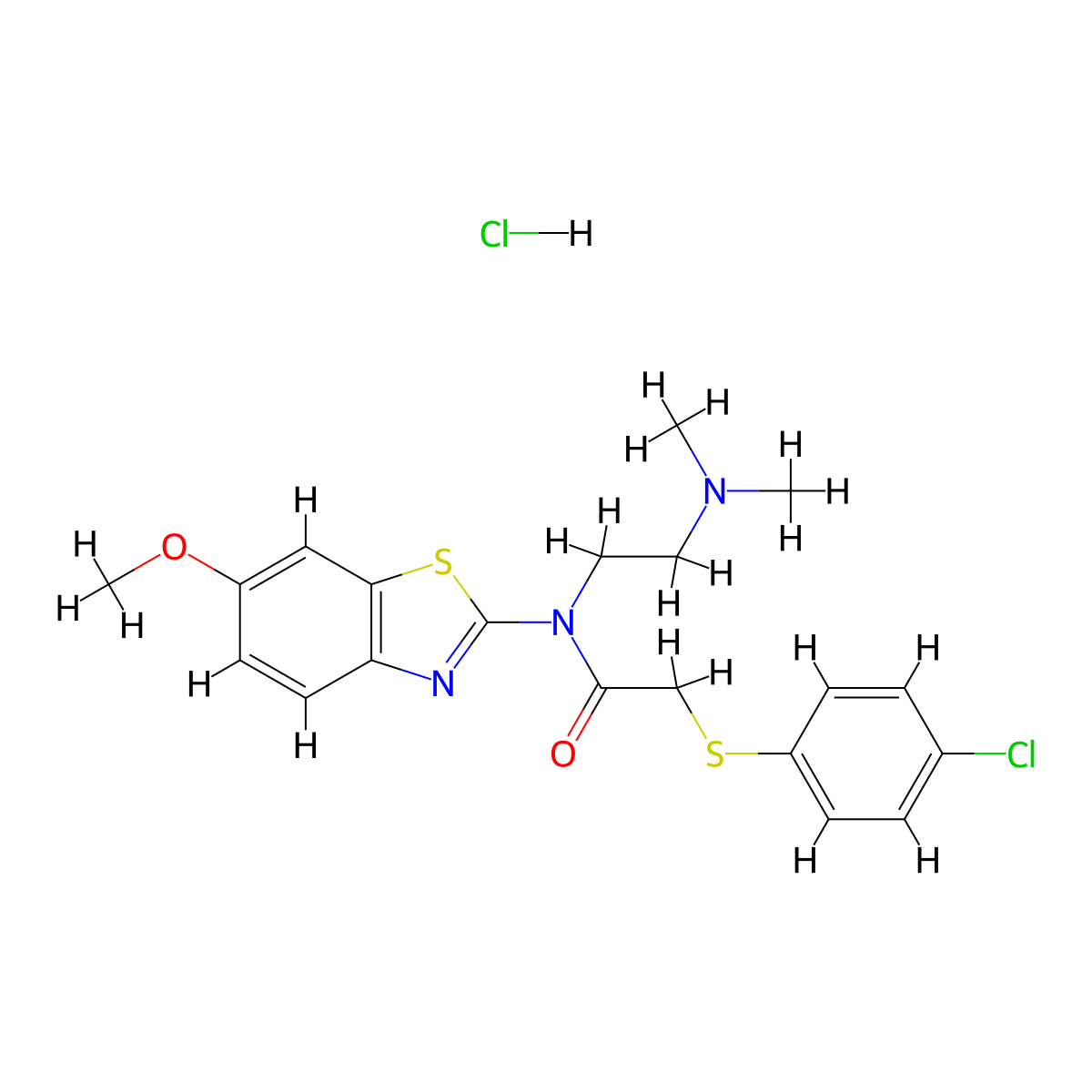 2-((4-chlorophenyl)thio)-N-(2-(dimethylamino)ethyl)-N-(6-methoxybenzo[d]thiazol-2-yl)acetamide hydrochloride molecular structure, CAS 1216927-40-0