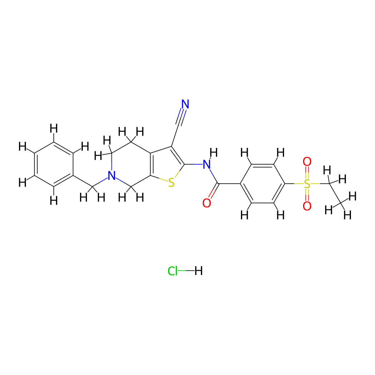 N-(6-benzyl-3-cyano-4,5,6,7-tetrahydrothieno[2,3-c]pyridin-2-yl)-4-(ethylsulfonyl)benzamide hydrochloride molecular structure, CAS 1216928-17-4