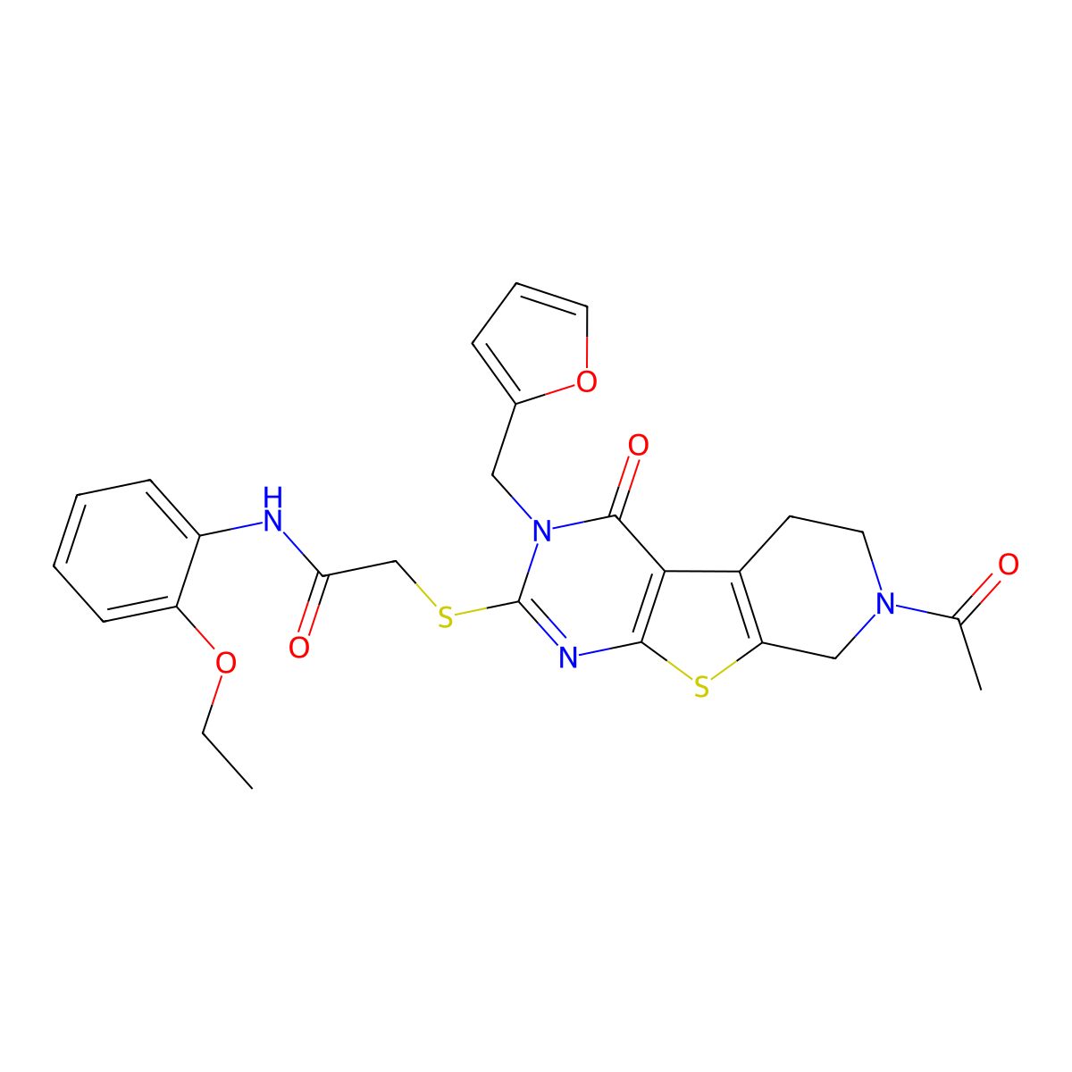 2-({11-acetyl-4-[(furan-2-yl)methyl]-3-oxo-8-thia-4,6,11-triazatricyclo[7.4.0.0^{2,7}]trideca-1(9),2(7),5-trien-5-yl}sulfanyl)-N-(2-ethoxyphenyl)acetamide molecular structure, CAS 1216929-41-7