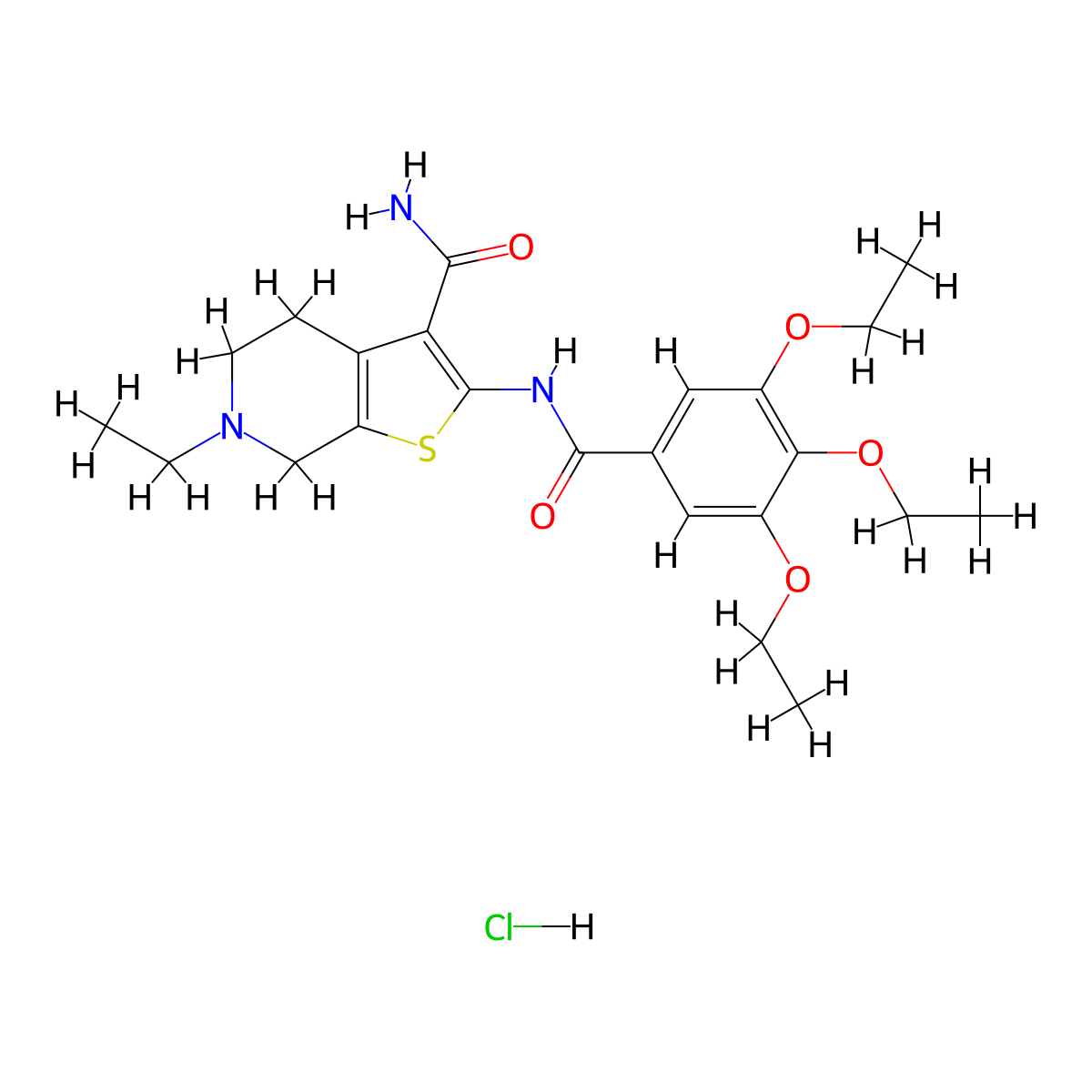 6-Ethyl-2-(3,4,5-triethoxybenzamido)-4,5,6,7-tetrahydrothieno[2,3-c]pyridine-3-carboxamide hydrochloride molecular structure, CAS 1216929-62-2
