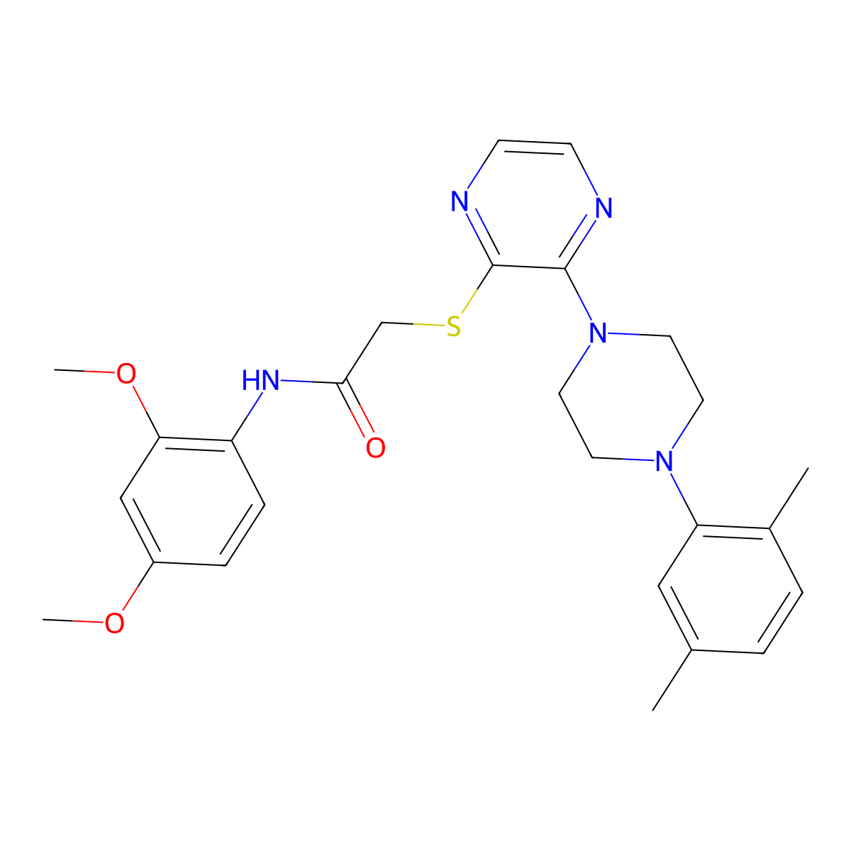 N-(2,4-dimethoxyphenyl)-2-({3-[4-(2,5-dimethylphenyl)piperazin-1-yl]pyrazin-2-yl}sulfanyl)acetamide molecular structure, CAS 1216931-08-6