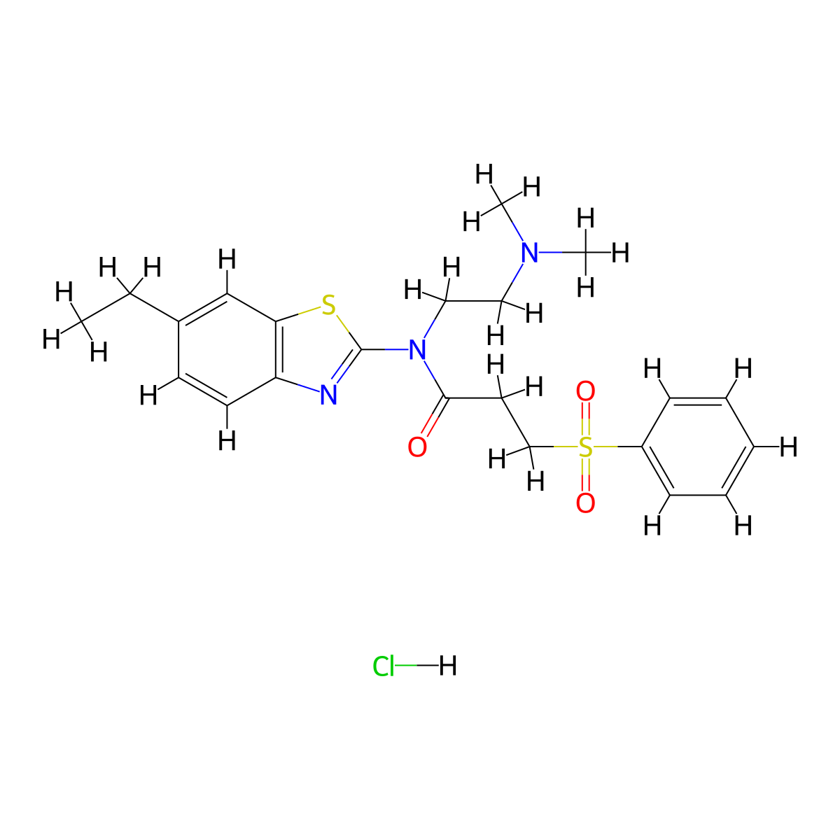 N-(2-(dimethylamino)ethyl)-N-(6-ethylbenzo[d]thiazol-2-yl)-3-(phenylsulfonyl)propanamide hydrochloride molecular structure, CAS 1216932-60-3