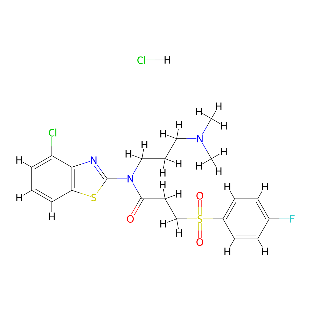 N-(4-chlorobenzo[d]thiazol-2-yl)-N-(3-(dimethylamino)propyl)-3-((4-fluorophenyl)sulfonyl)propanamide hydrochloride molecular structure, CAS 1216948-64-9