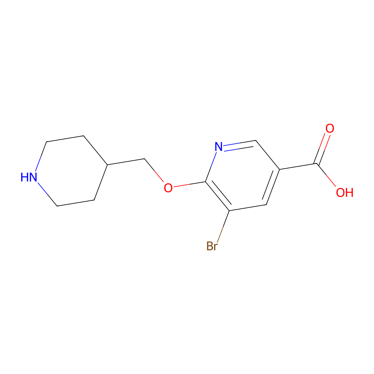 5-Bromo-6-(piperidin-4-ylmethoxy)nicotinic acid molecular structure, CAS 1216949-97-1