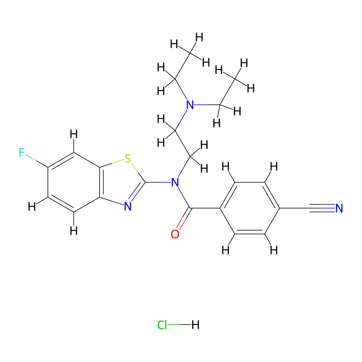 4-cyano-N-(2-(diethylamino)ethyl)-N-(6-fluorobenzo[d]thiazol-2-yl)benzamide hydrochloride molecular structure, CAS 1216953-55-7