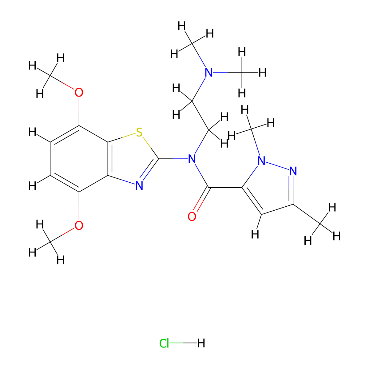 N-(4,7-dimethoxybenzo[d]thiazol-2-yl)-N-(2-(dimethylamino)ethyl)-1,3-dimethyl-1H-pyrazole-5-carboxamide hydrochloride molecular structure, CAS 1216953-81-9