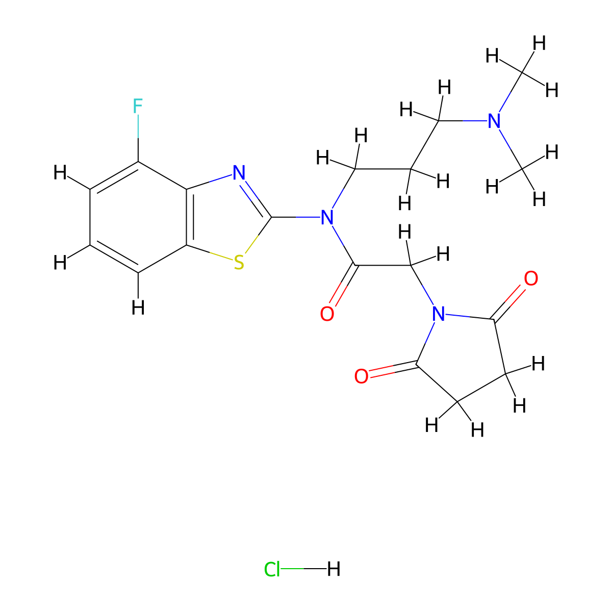 N-(3-(dimethylamino)propyl)-2-(2,5-dioxopyrrolidin-1-yl)-N-(4-fluorobenzo[d]thiazol-2-yl)acetamide hydrochloride molecular structure, CAS 1216953-96-6
