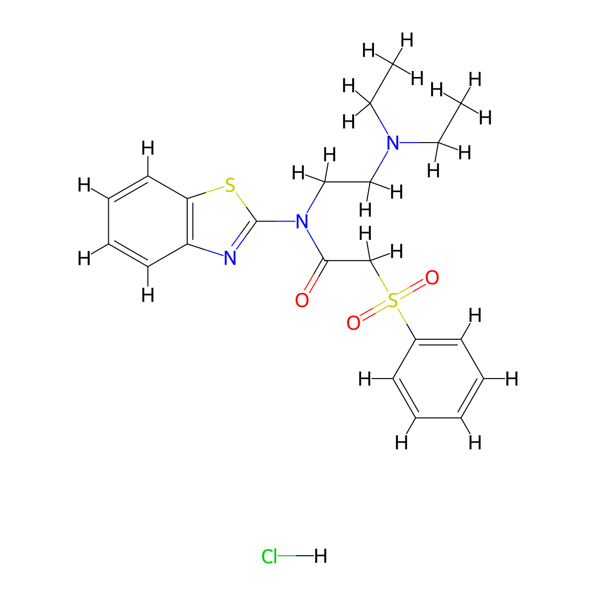 N-(benzo[d]thiazol-2-yl)-N-(2-(diethylamino)ethyl)-2-(phenylsulfonyl)acetamide hydrochloride molecular structure, CAS 1216955-04-2