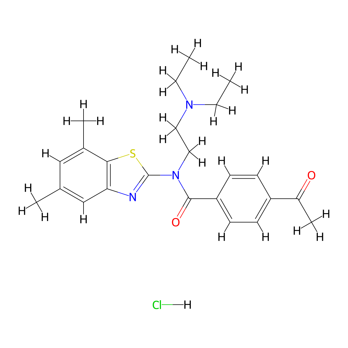 4-acetyl-N-(2-(diethylamino)ethyl)-N-(5,7-dimethylbenzo[d]thiazol-2-yl)benzamide hydrochloride molecular structure, CAS 1216957-51-5