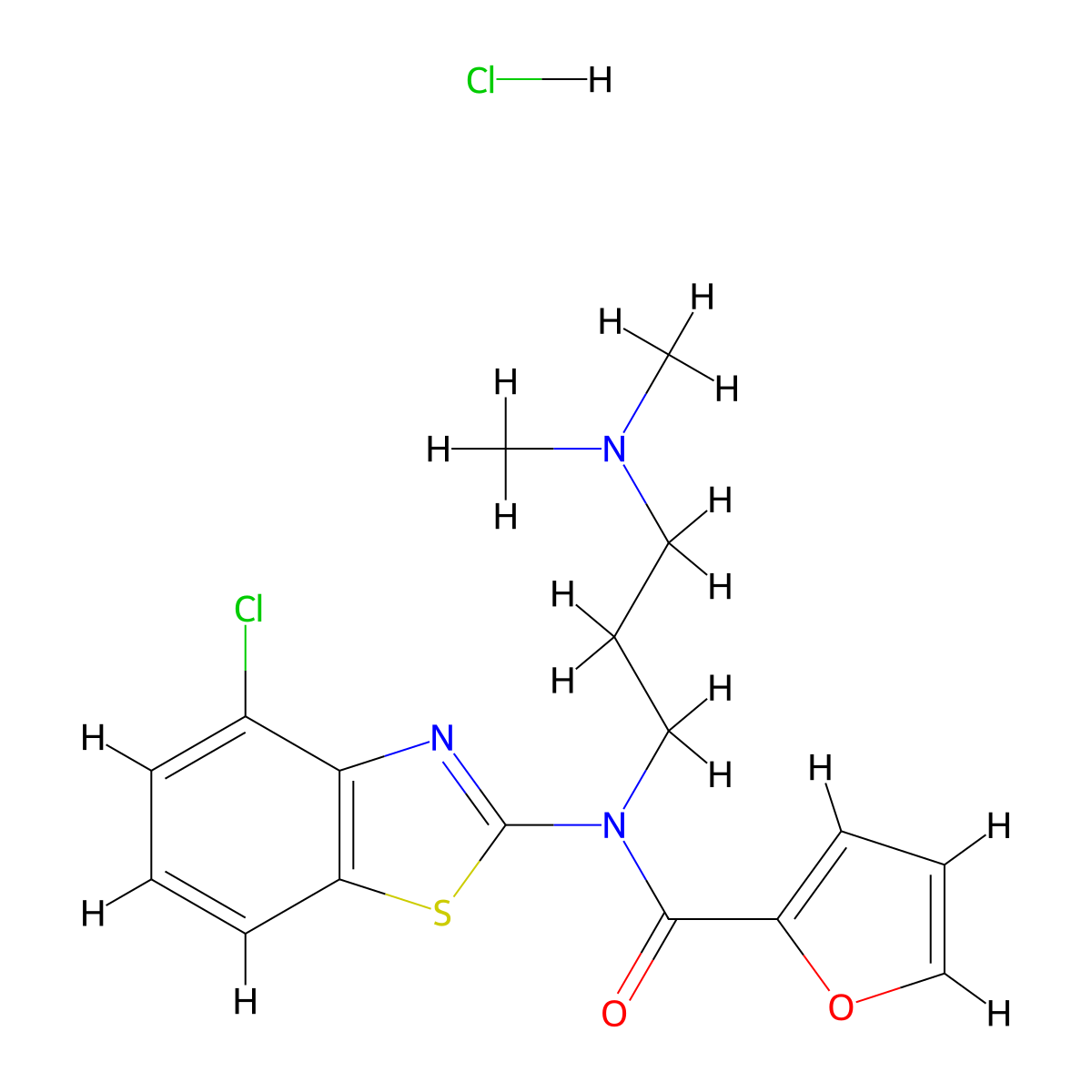 N-(4-chlorobenzo[d]thiazol-2-yl)-N-(3-(dimethylamino)propyl)furan-2-carboxamide hydrochloride molecular structure, CAS 1216960-94-9