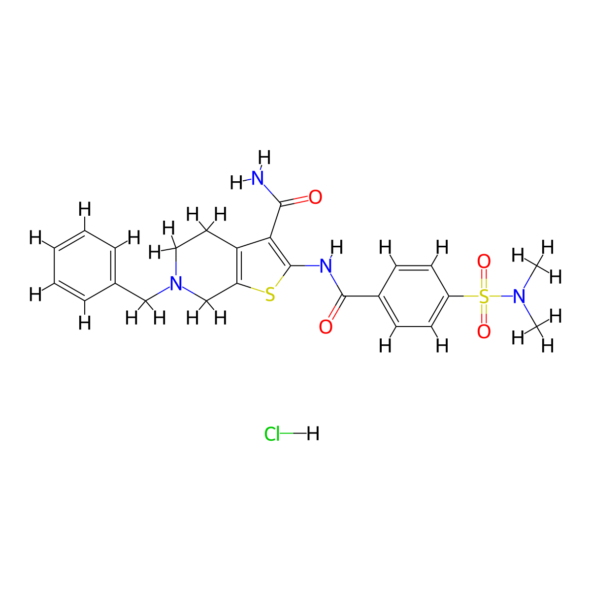 6-benzyl-2-(4-(N,N-dimethylsulfamoyl)benzamido)-4,5,6,7-tetrahydrothieno[2,3-c]pyridine-3-carboxamide hydrochloride molecular structure, CAS 1216962-03-6