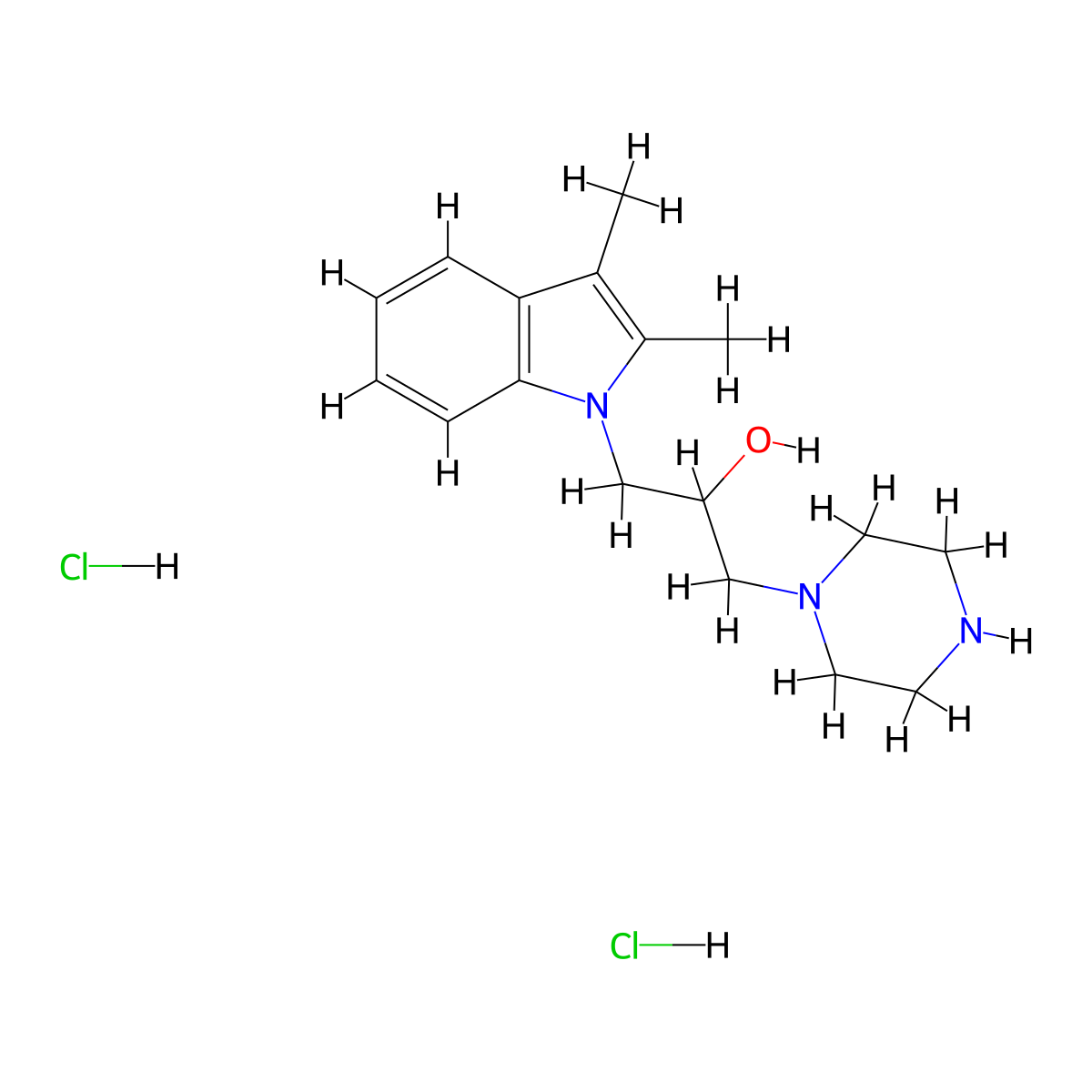 1-(2,3-dimethyl-1H-indol-1-yl)-3-(piperazin-1-yl)propan-2-ol dihydrochloride molecular structure, CAS 1216963-45-9