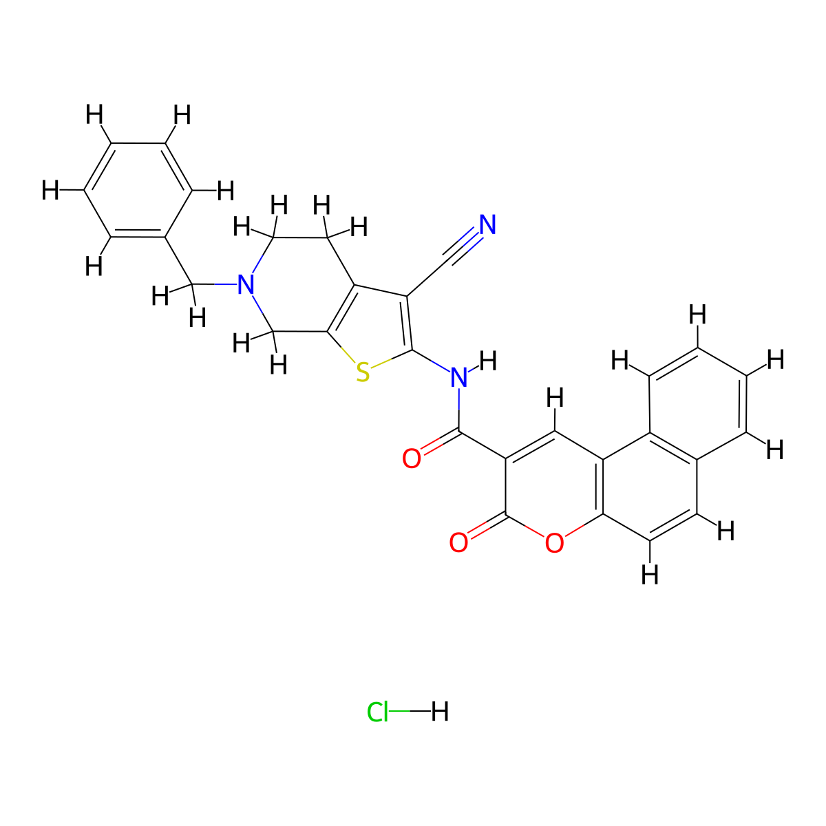 N-(6-benzyl-3-cyano-4,5,6,7-tetrahydrothieno[2,3-c]pyridin-2-yl)-3-oxo-3H-benzo[f]chromene-2-carboxamide hydrochloride molecular structure, CAS 1216964-28-1