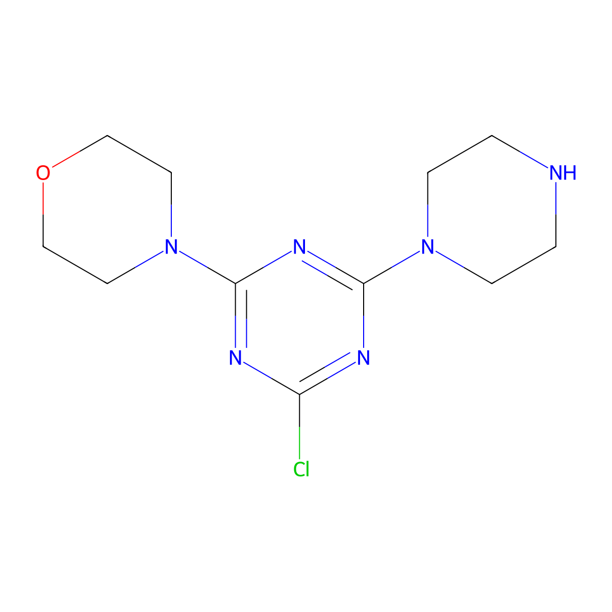 2-Chloro-4-(morpholin-4-yl)-6-(piperazin-1-yl)-1,3,5-triazine molecular structure, CAS 1216965-18-2