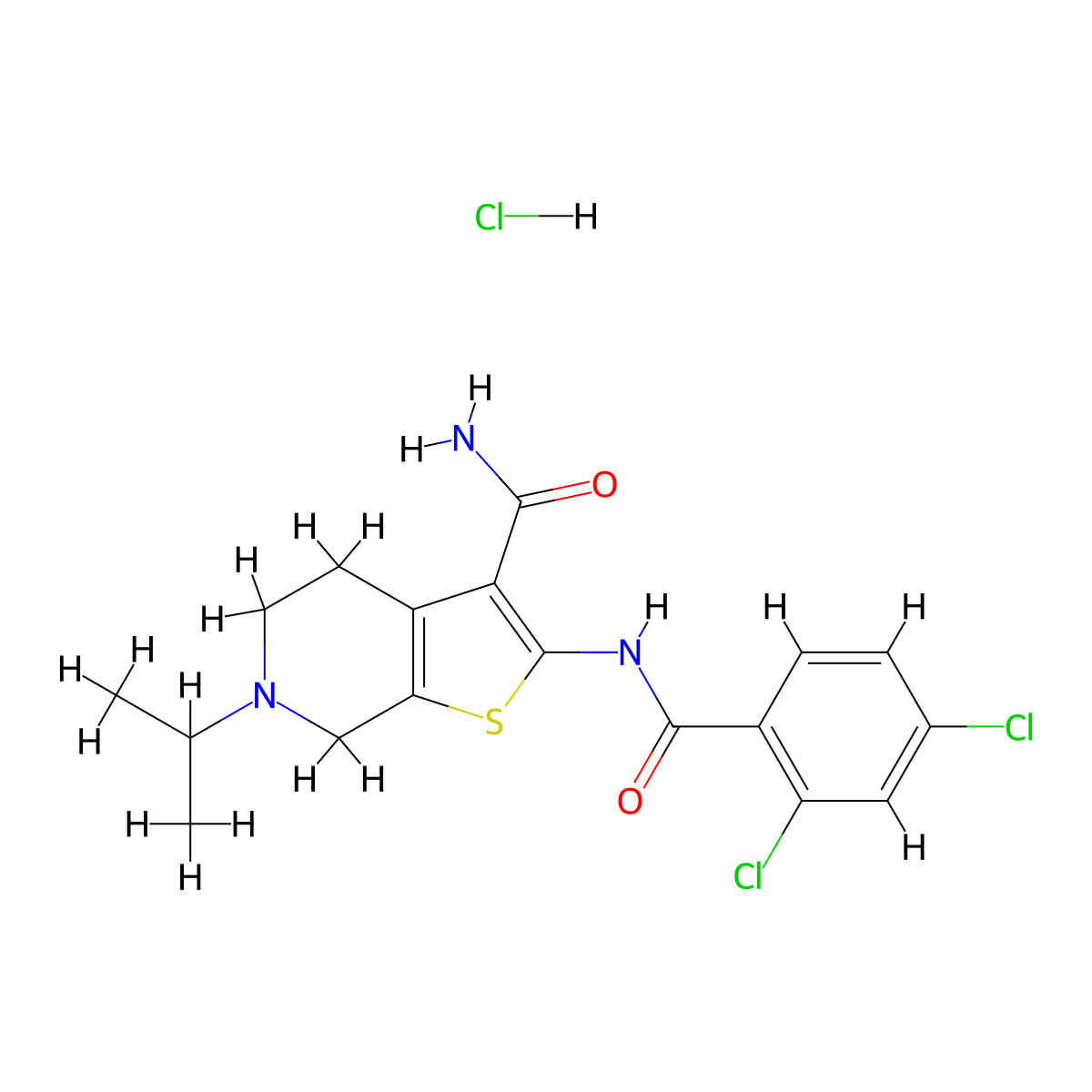 2-(2,4-Dichlorobenzamido)-6-isopropyl-4,5,6,7-tetrahydrothieno[2,3-c]pyridine-3-carboxamide hydrochloride molecular structure, CAS 1216965-31-9
