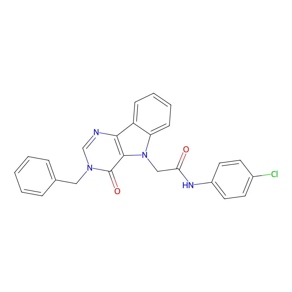 2-(3-benzyl-4-oxo-3H-pyrimido[5,4-b]indol-5(4H)-yl)-N-(4-chlorophenyl)acetamide molecular structure, CAS 1216967-93-9