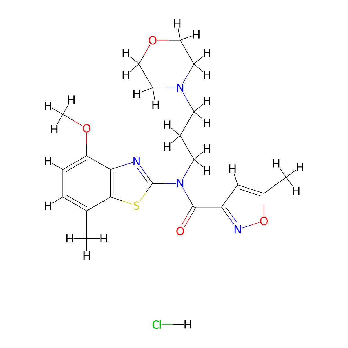 N-(4-methoxy-7-methylbenzo[d]thiazol-2-yl)-5-methyl-N-(3-morpholinopropyl)isoxazole-3-carboxamide hydrochloride molecular structure, CAS 1216968-56-7