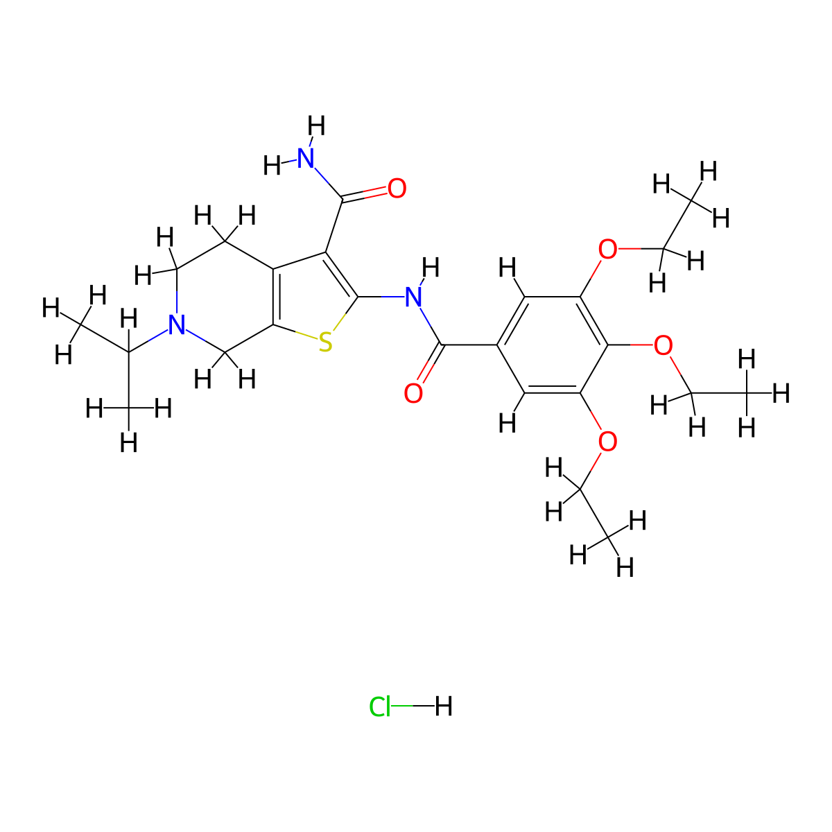 6-Isopropyl-2-(3,4,5-triethoxybenzamido)-4,5,6,7-tetrahydrothieno[2,3-c]pyridine-3-carboxamide hydrochloride molecular structure, CAS 1216969-10-6