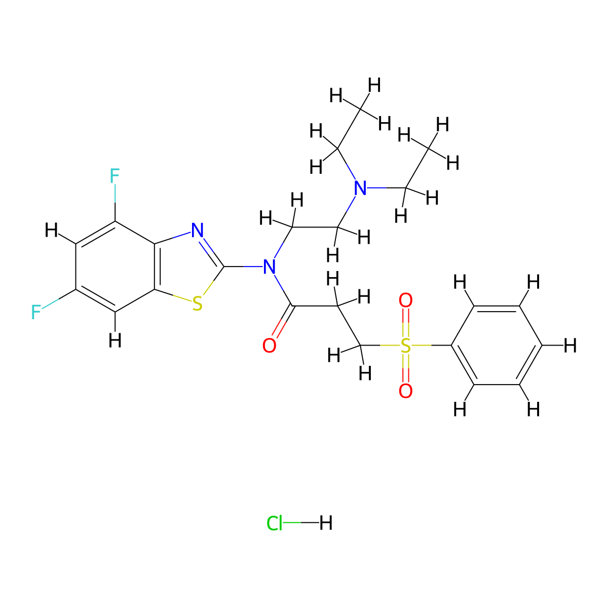 N-(2-(diethylamino)ethyl)-N-(4,6-difluorobenzo[d]thiazol-2-yl)-3-(phenylsulfonyl)propanamide hydrochloride molecular structure, CAS 1216969-25-3