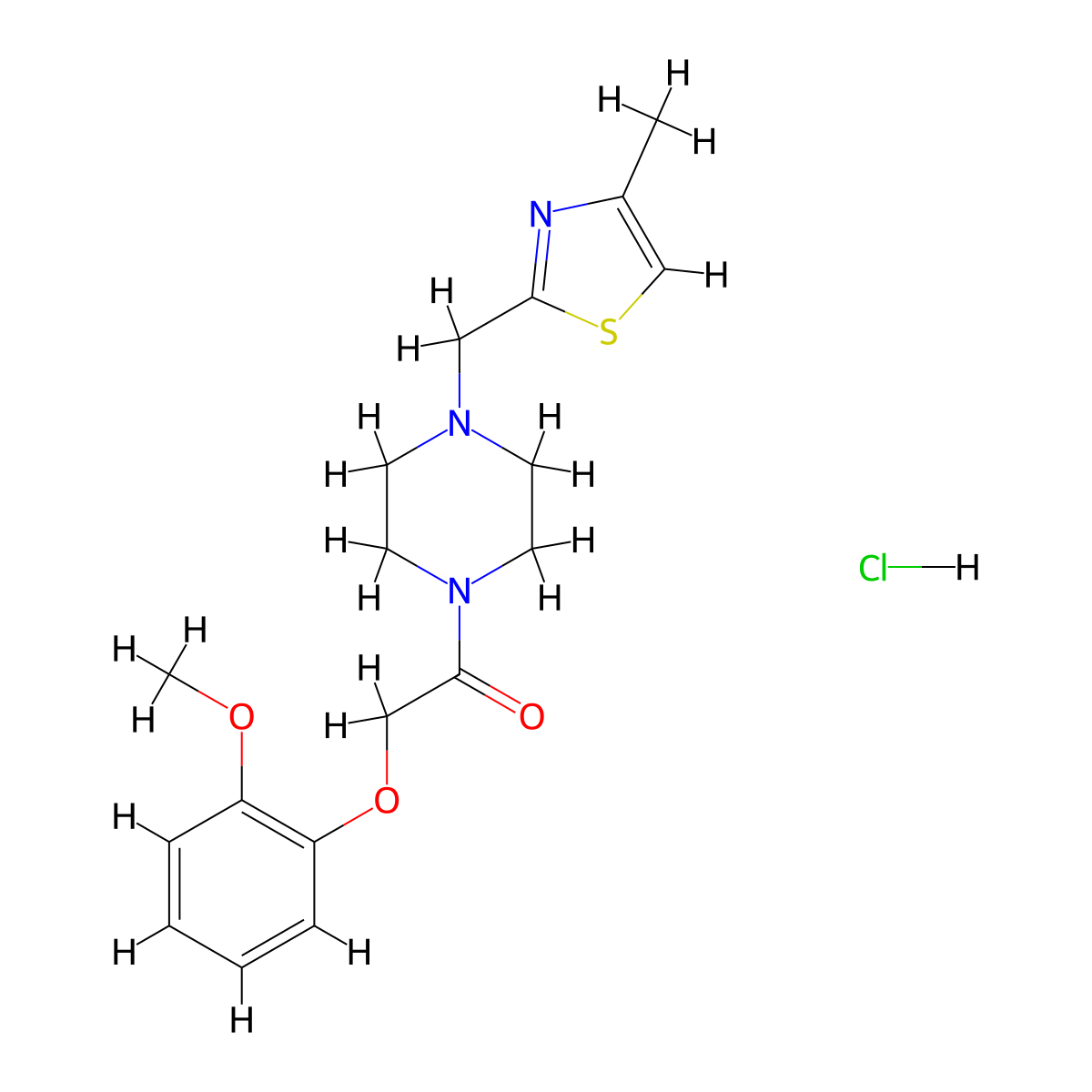2-(2-Methoxyphenoxy)-1-(4-((4-methylthiazol-2-yl)methyl)piperazin-1-yl)ethanone hydrochloride molecular structure, CAS 1216969-41-3