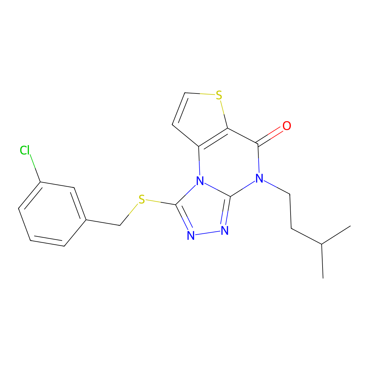 1-((3-chlorobenzyl)thio)-4-isopentylthieno[2,3-e][1,2,4]triazolo[4,3-a]pyrimidin-5(4H)-one molecular structure, CAS 1216969-60-6