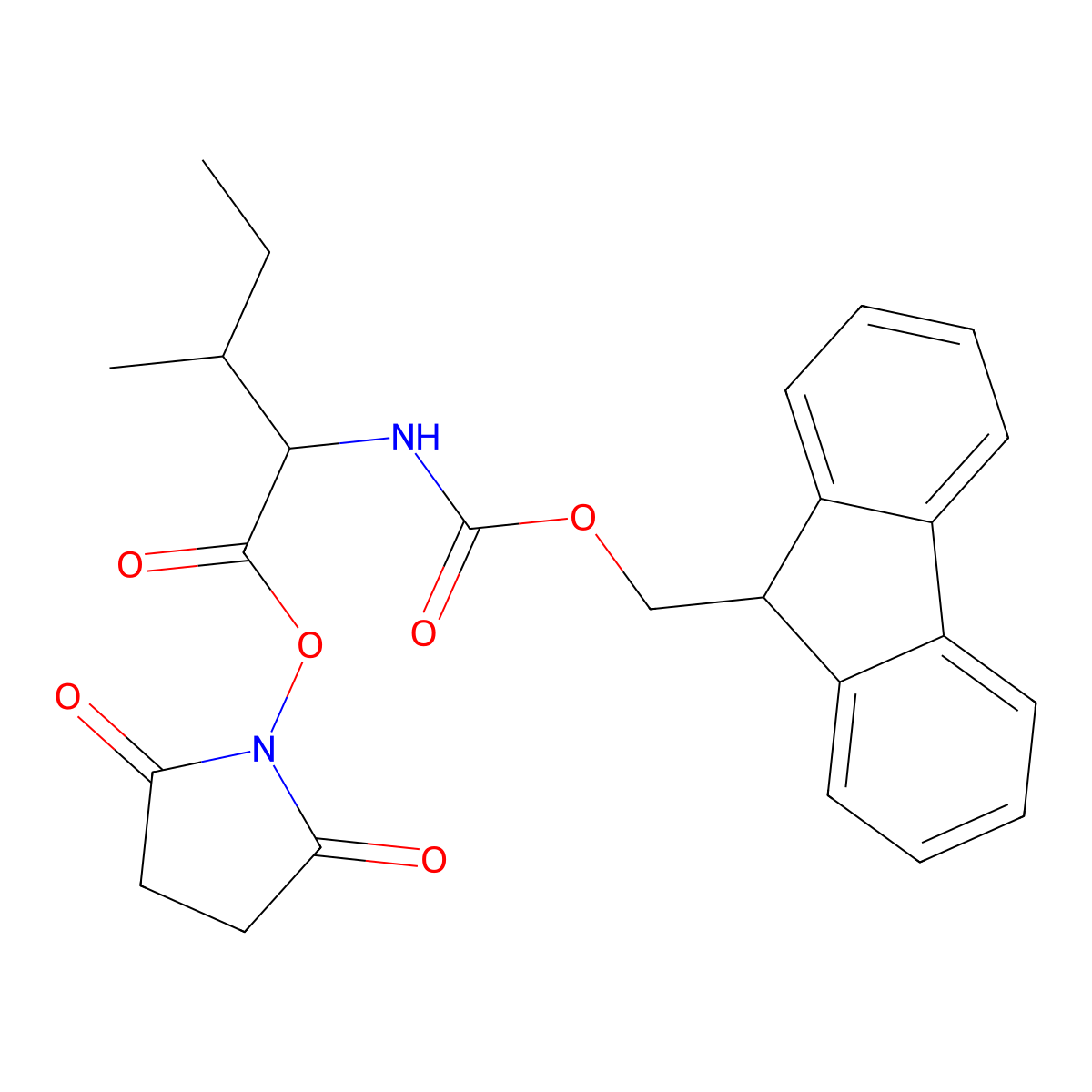(2S,3S)-2,5-Dioxopyrrolidin-1-yl 2-((((9H-fluoren-9-yl)methoxy)carbonyl)amino)-3-methylpentanoate molecular structure, CAS 121697-35-6