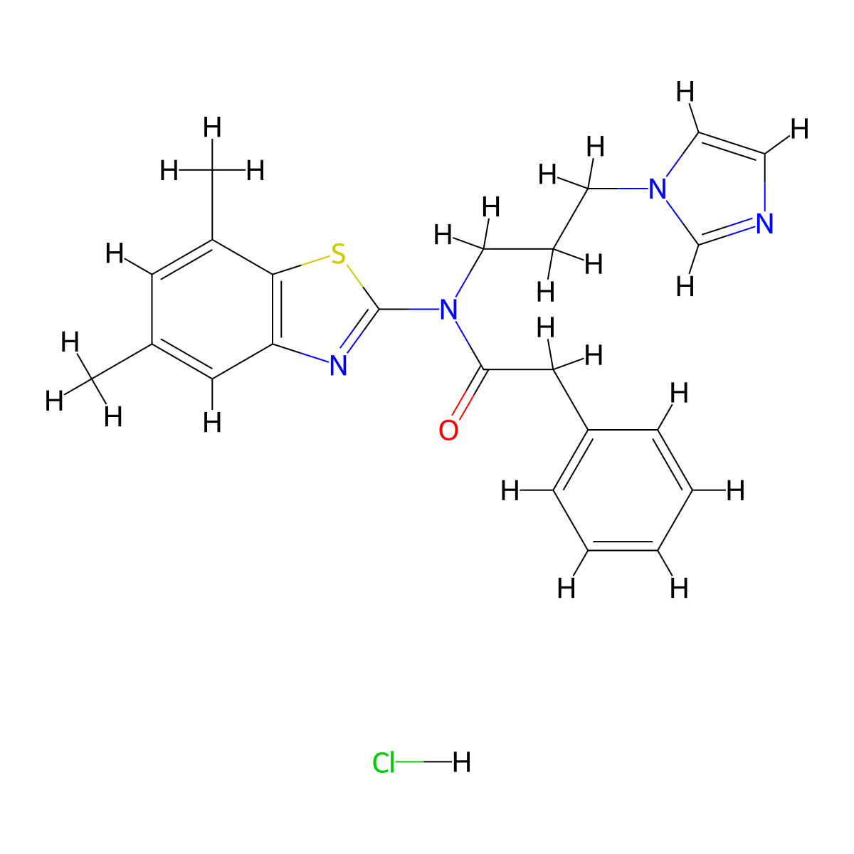 N-(3-(1H-imidazol-1-yl)propyl)-N-(5,7-dimethylbenzo[d]thiazol-2-yl)-2-phenylacetamide hydrochloride molecular structure, CAS 1216970-87-4