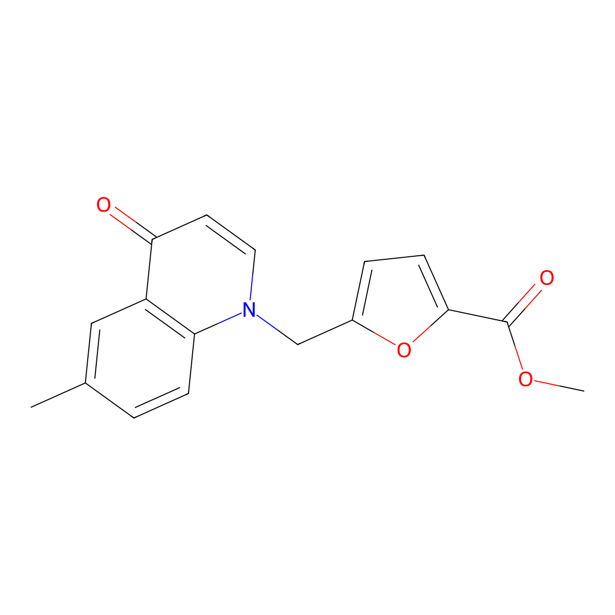 Methyl 5-((6-methyl-4-oxoquinolin-1(4H)-yl)methyl)furan-2-carboxylate molecular structure, CAS 1216971-94-6