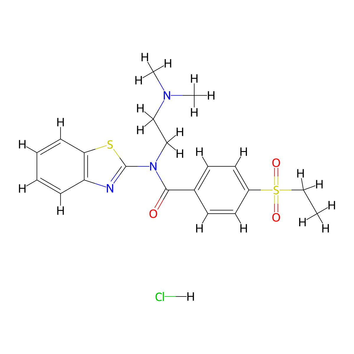 N-(benzo[d]thiazol-2-yl)-N-(2-(dimethylamino)ethyl)-4-(ethylsulfonyl)benzamide hydrochloride molecular structure, CAS 1216972-25-6