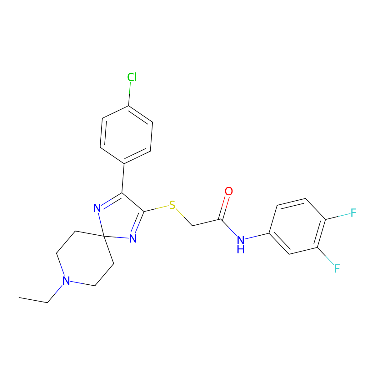 2-{[3-(4-Chlorophenyl)-8-ethyl-1,4,8-triazaspiro[4.5]deca-1,3-dien-2-YL]sulfanyl}-N-(3,4-difluorophenyl)acetamide molecular structure, CAS 1216972-84-7
