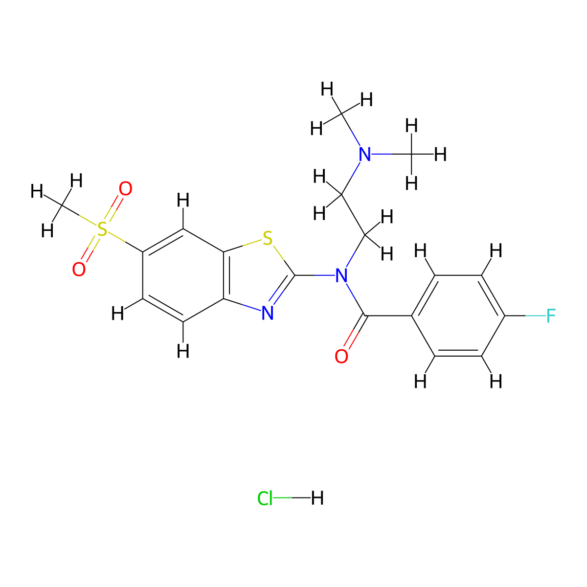 N-(2-(dimethylamino)ethyl)-4-fluoro-N-(6-(methylsulfonyl)benzo[d]thiazol-2-yl)benzamide hydrochloride molecular structure, CAS 1216973-30-6