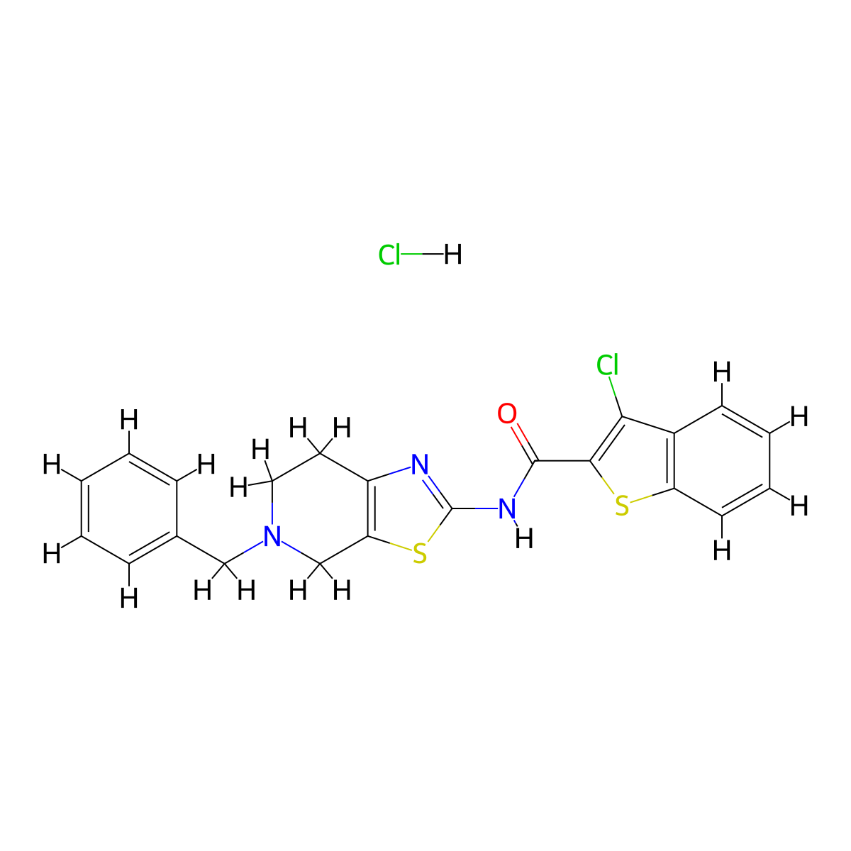 N-(5-benzyl-4,5,6,7-tetrahydrothiazolo[5,4-c]pyridin-2-yl)-3-chlorobenzo[b]thiophene-2-carboxamide hydrochloride molecular structure, CAS 1216975-12-0