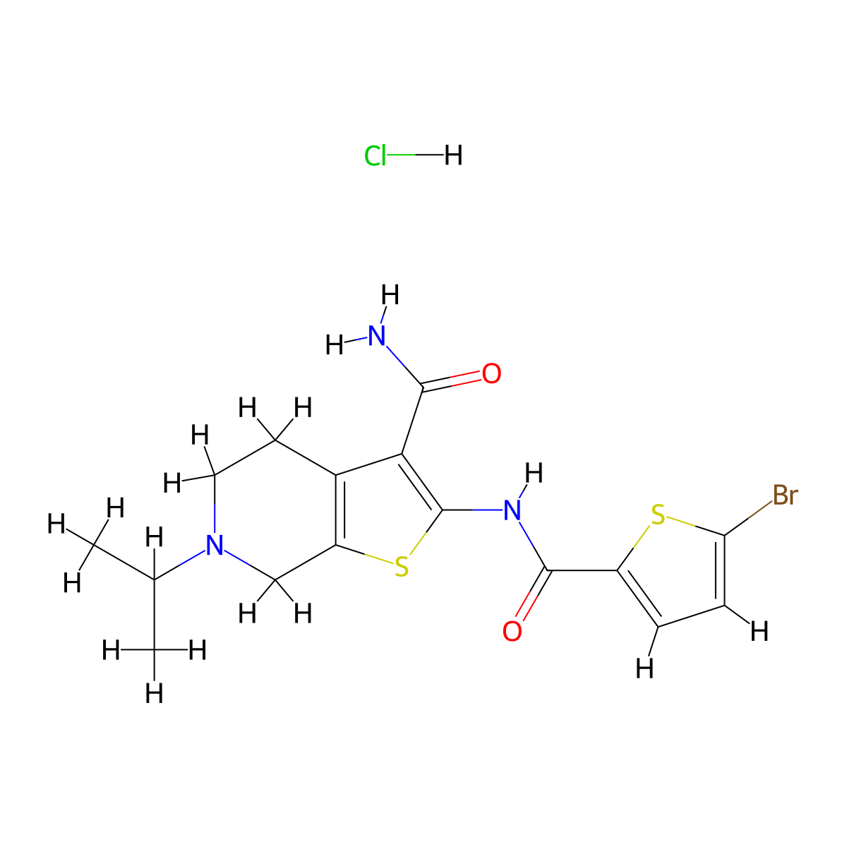 2-(5-Bromothiophene-2-carboxamido)-6-isopropyl-4,5,6,7-tetrahydrothieno[2,3-c]pyridine-3-carboxamide hydrochloride molecular structure, CAS 1216975-61-9