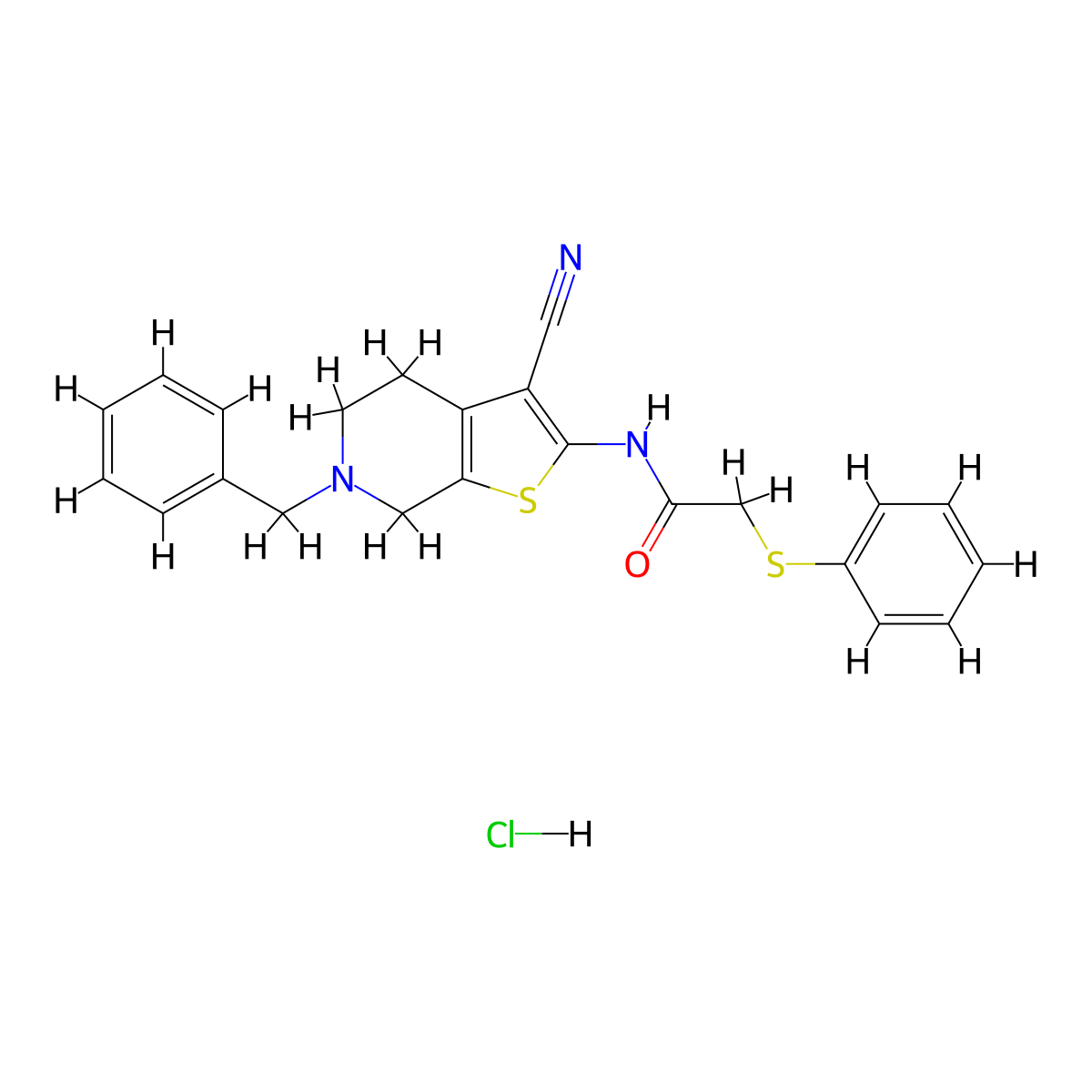 N-(6-benzyl-3-cyano-4,5,6,7-tetrahydrothieno[2,3-c]pyridin-2-yl)-2-(phenylthio)acetamide hydrochloride molecular structure, CAS 1216976-01-0