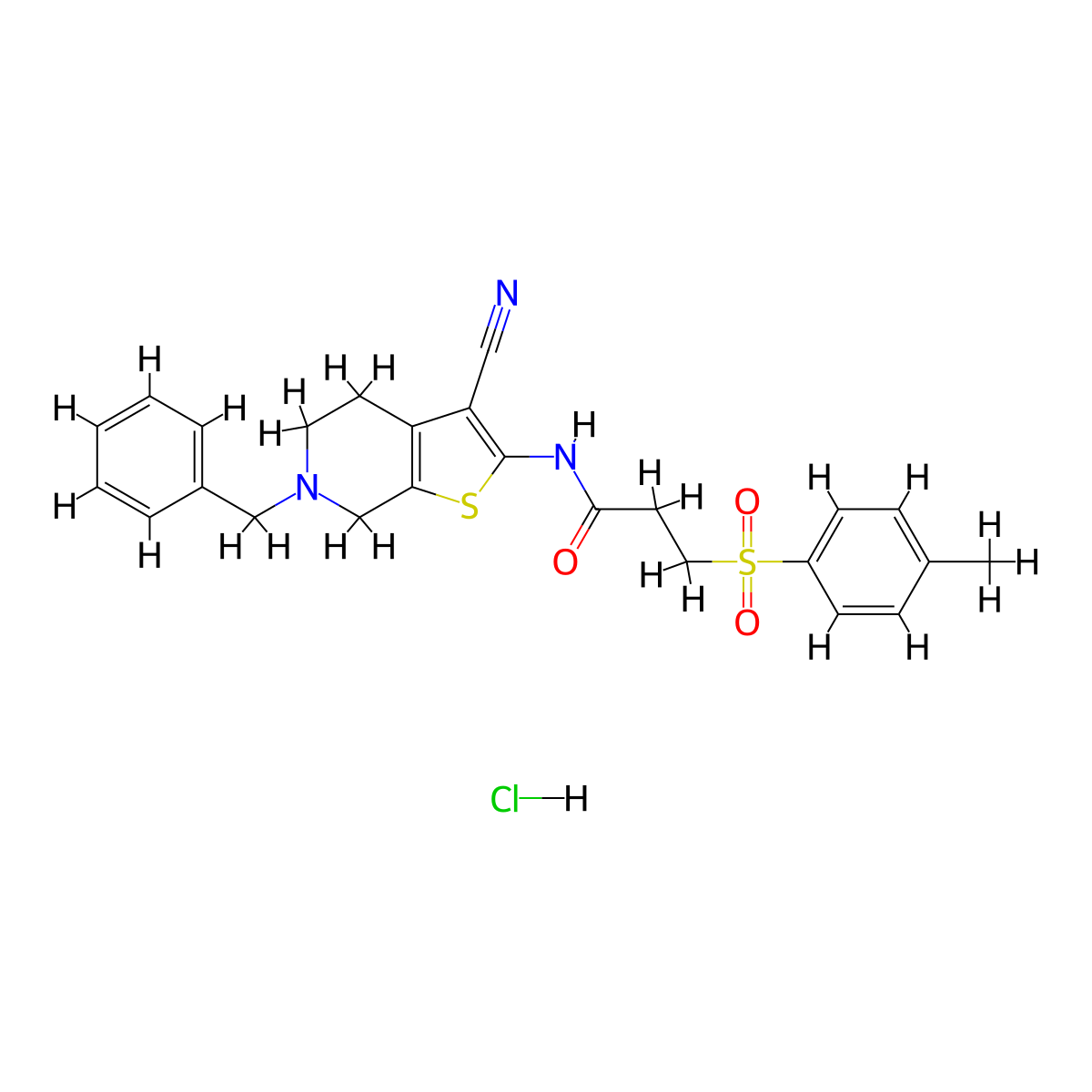 N-(6-benzyl-3-cyano-4,5,6,7-tetrahydrothieno[2,3-c]pyridin-2-yl)-3-tosylpropanamide hydrochloride molecular structure, CAS 1216978-36-7