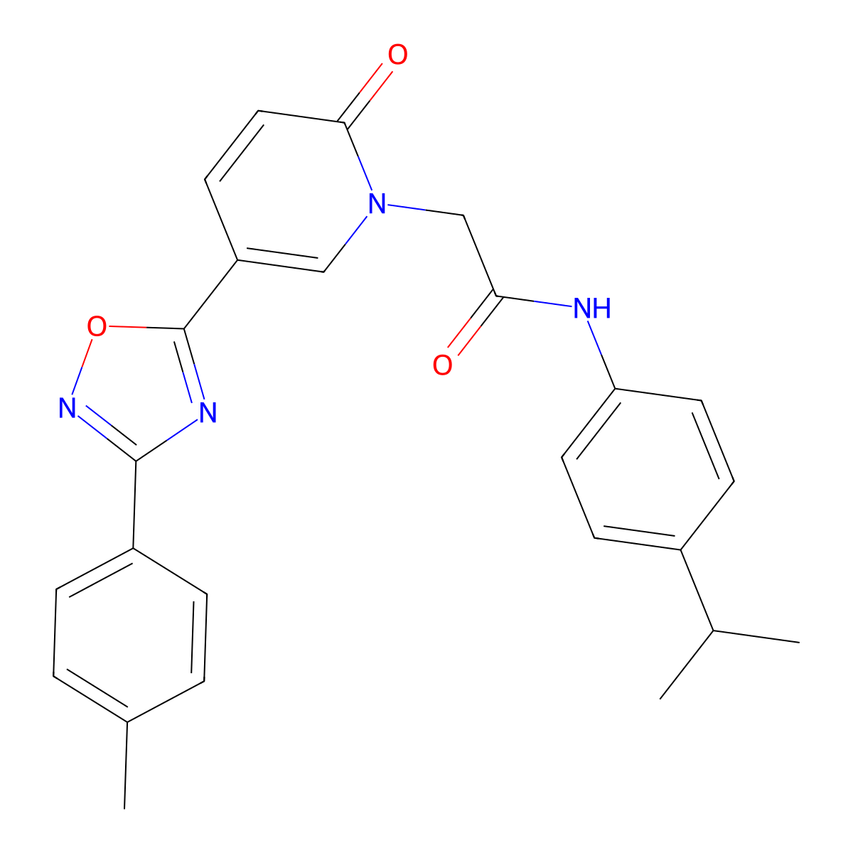 2-{5-[3-(4-methylphenyl)-1,2,4-oxadiazol-5-yl]-2-oxo-1,2-dihydropyridin-1-yl}-N-[4-(propan-2-yl)phenyl]acetamide molecular structure, CAS 1216979-00-8