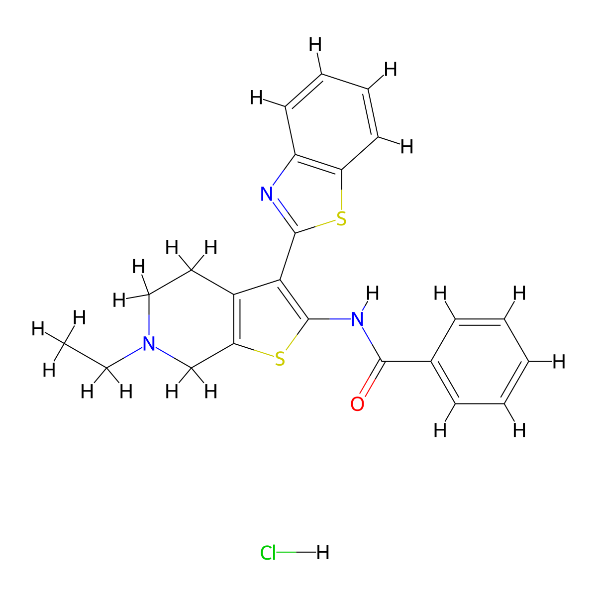 N-(3-(benzo[d]thiazol-2-yl)-6-ethyl-4,5,6,7-tetrahydrothieno[2,3-c]pyridin-2-yl)benzamide hydrochloride molecular structure, CAS 1216979-46-2