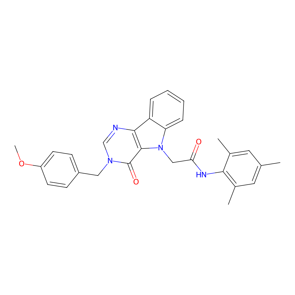N-mesityl-2-(3-(4-methoxybenzyl)-4-oxo-3H-pyrimido[5,4-b]indol-5(4H)-yl)acetamide molecular structure, CAS 1216979-96-2