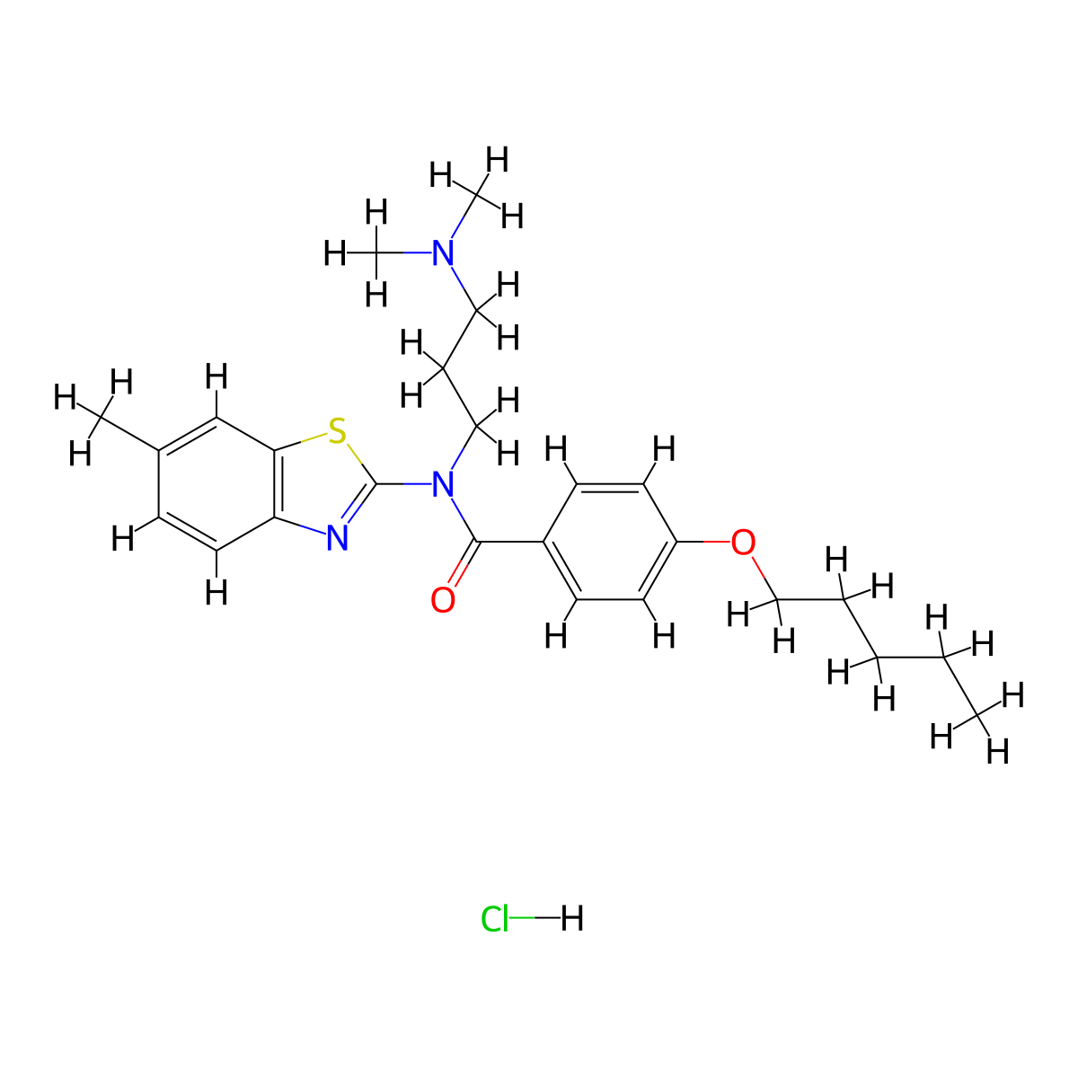 N-(3-(dimethylamino)propyl)-N-(6-methylbenzo[d]thiazol-2-yl)-4-(pentyloxy)benzamide hydrochloride molecular structure, CAS 1216981-26-8
