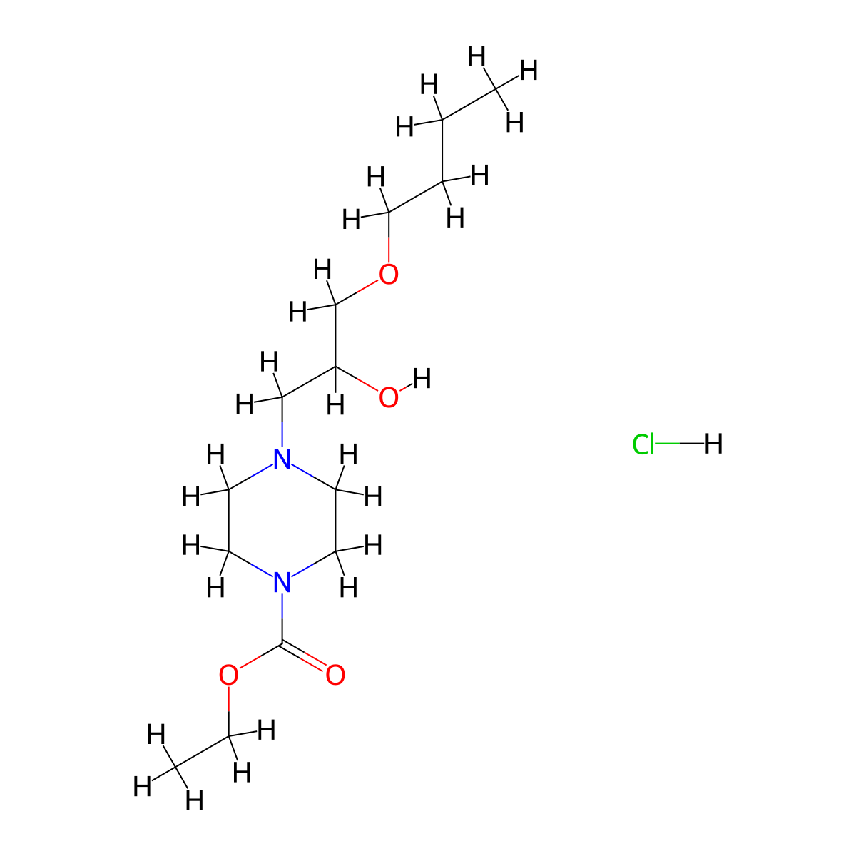 Ethyl 4-(3-butoxy-2-hydroxypropyl)piperazine-1-carboxylate hydrochloride molecular structure, CAS 1216983-67-3