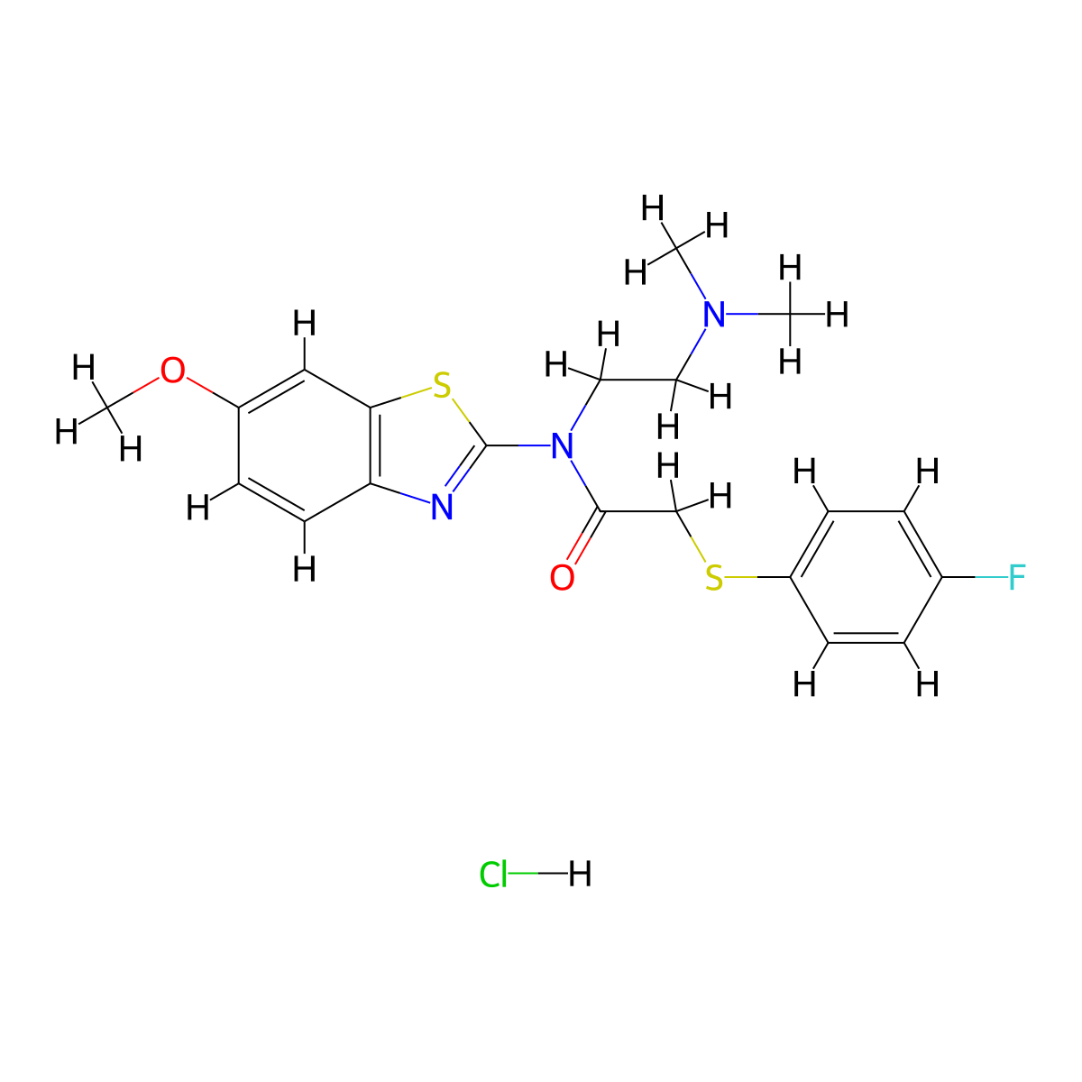 N-(2-(dimethylamino)ethyl)-2-((4-fluorophenyl)thio)-N-(6-methoxybenzo[d]thiazol-2-yl)acetamide hydrochloride molecular structure, CAS 1216984-22-3