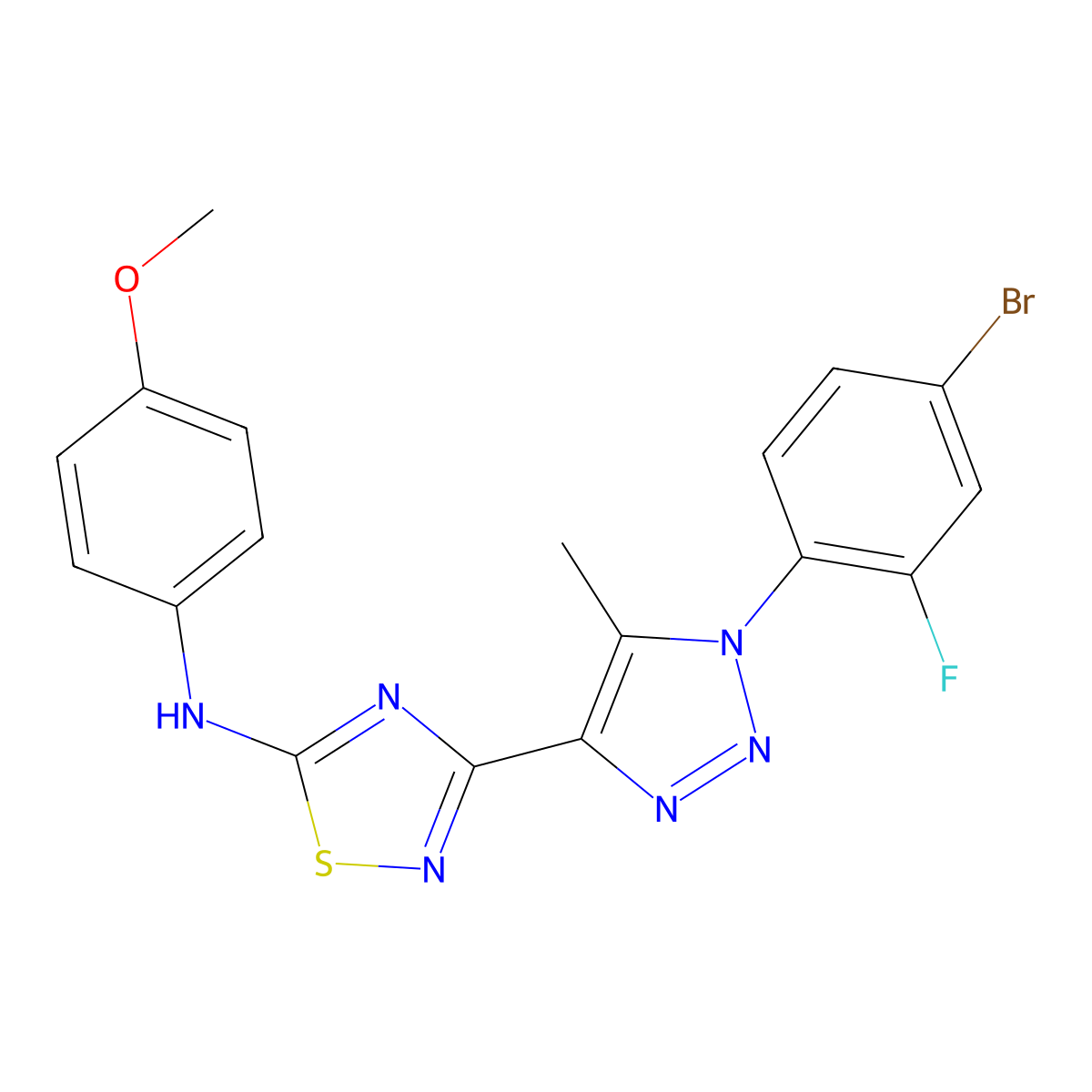 3-[1-(4-bromo-2-fluorophenyl)-5-methyl-1H-1,2,3-triazol-4-yl]-N-(4-methoxyphenyl)-1,2,4-thiadiazol-5-amine molecular structure, CAS 1216985-46-4